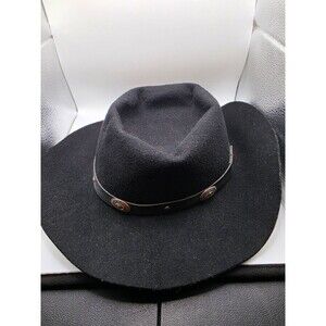 Rockmount Ranch Wear Black Wool Cowboy Hat Small Made in USA Western Concho Band